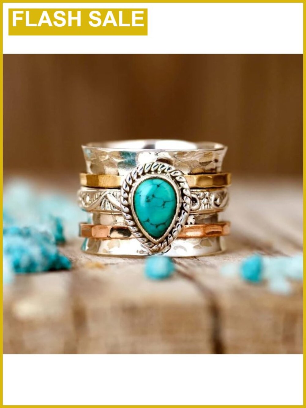 Vintage Sterling Silver Turquoise Ring Bohemian Handmade Statement Size 10